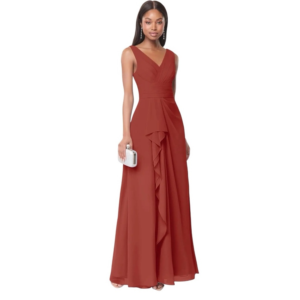 AZAZIE JULIANNA, Terracotta A-Line Chiffon Dress 37319 - Picture 2 of 10
